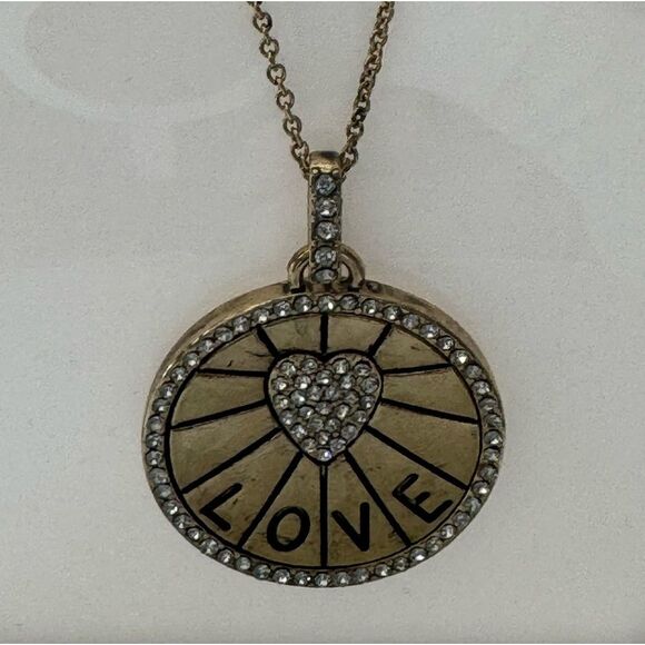 LOVE Rhinestone Medallion Pendant Necklace - Picture 5 of 9